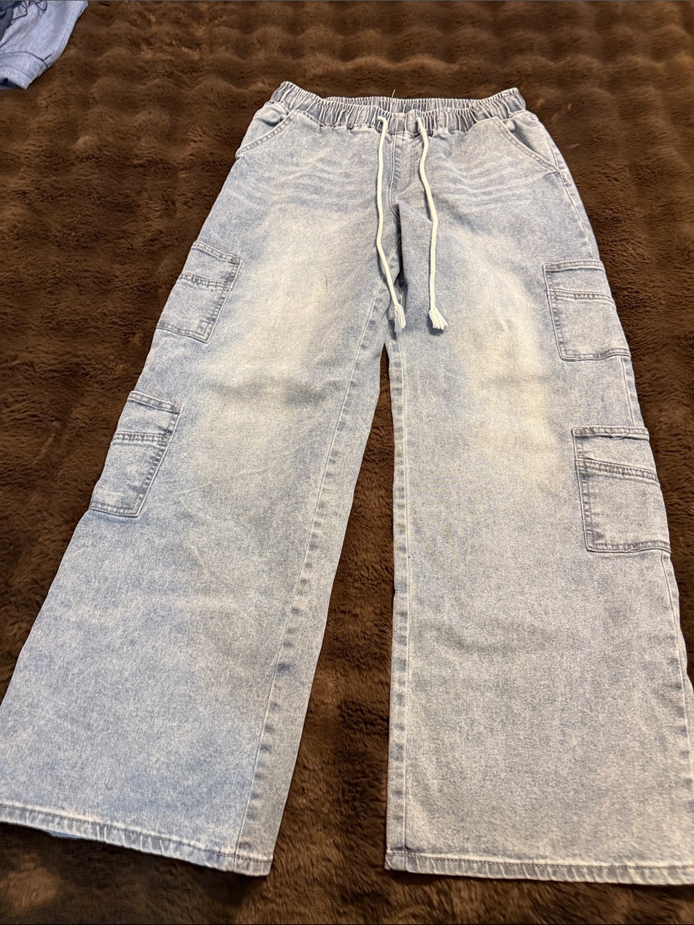 VIP Light Blue Boyfriend Cargo Jeans with Drawstring Waist